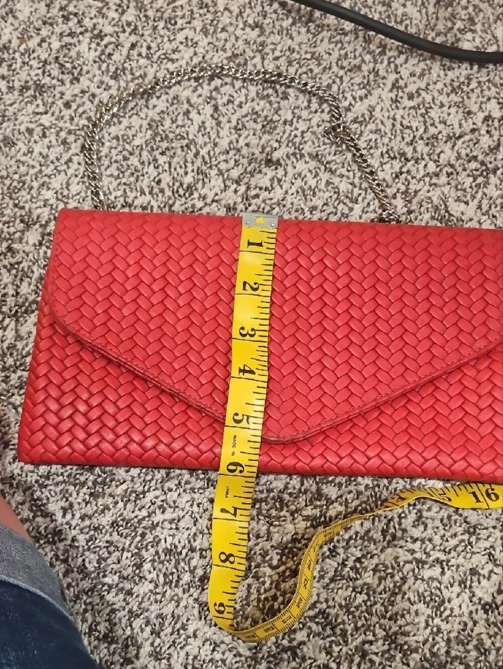 Red Woven Envelope Clutch with Silver Chain